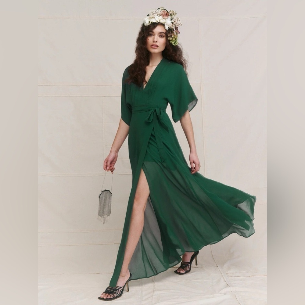 NWT Reformation Winslow Wrap Maxi Dress in Emerald